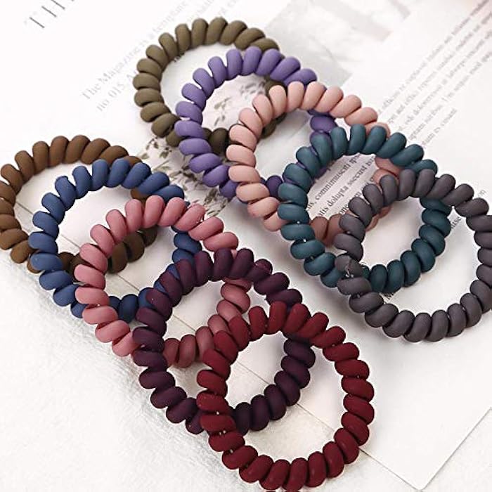 SIADEE 10 Piece Hair Ties For Thick Hair, Coil Elastics Hair Ties, Multicolor Medium Spiral Hair Ties, No Crease Hair Coils, Telephone Cord Plastic Hair Ties For Women And Girls (Matte color) - Image 2